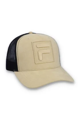 Gorra Turo grande F-Box de gamuza bordada en tonos similares con parte trasera de malla, color beige clásico