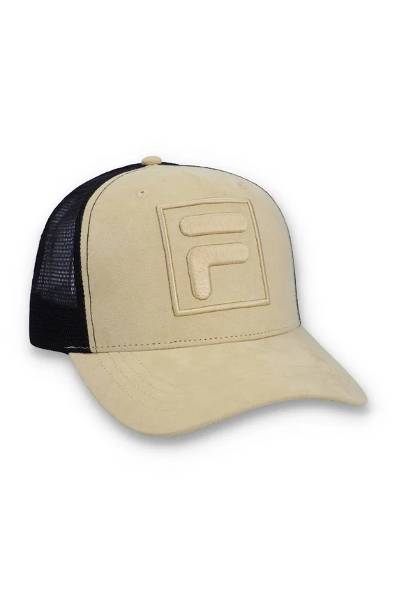 Gorra Turo grande F-Box de gamuza bordada en tonos similares con parte trasera de malla, color beige clásico