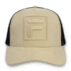 Gorra Turo grande F-Box de gamuza bordada en tonos similares con parte trasera de malla, color beige clásico
