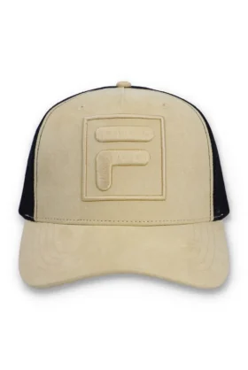 Gorra Turo grande F-Box de gamuza bordada en tonos similares con parte trasera de malla, color beige clásico