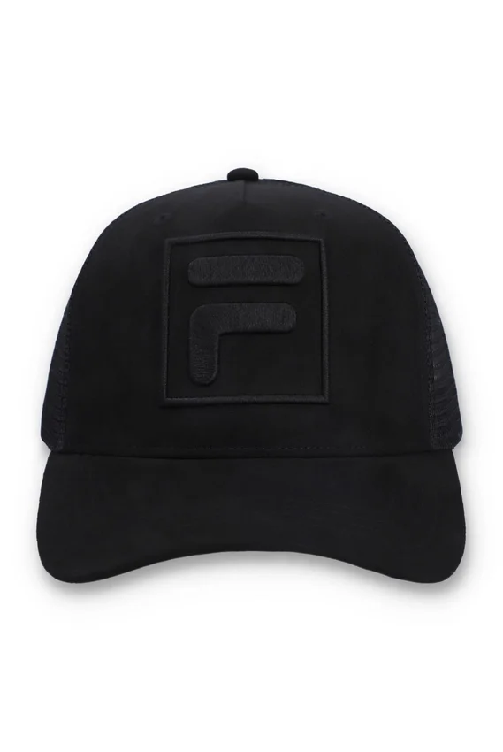 Gorra Turo grande F-Box de gamuza con bordado tonal y parte trasera de malla, color negro