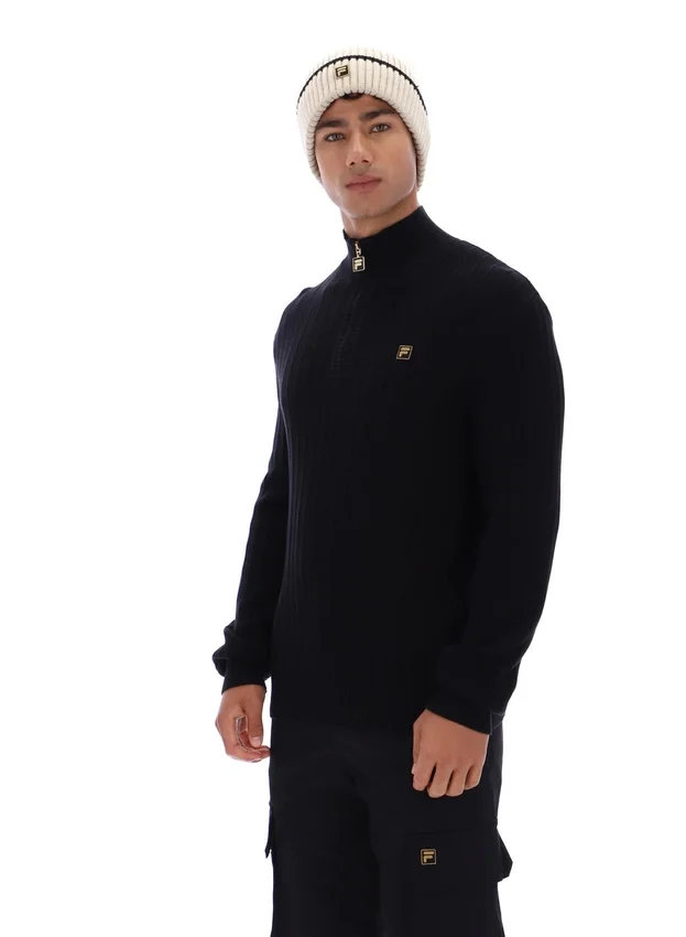 Jersey de punto texturizado con cuello de embudo y cremallera de 1/4 de Stevie en negro