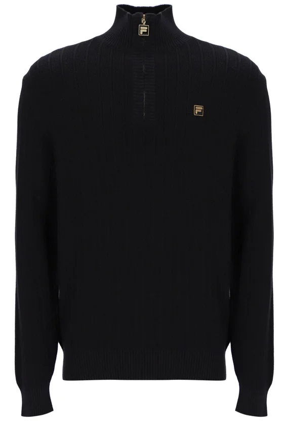 Jersey de punto texturizado con cuello de embudo y cremallera de 1/4 de Stevie en negro