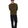 Jersey de punto texturizado con cuello de embudo y cremallera de 1/4 Stevie en verde oliva oscuro