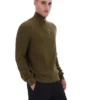 Jersey de punto texturizado con cuello de embudo y cremallera de 1/4 Stevie en verde oliva oscuro