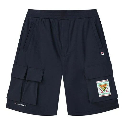 Pantalones cortos con bolsillo y letras del logotipo para hombre, azul