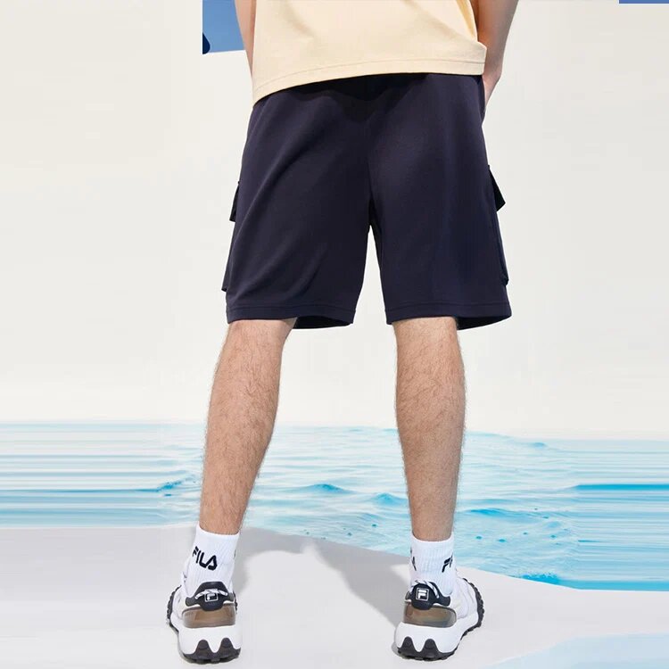 Pantalones cortos con bolsillo y letras del logotipo para hombre, azul