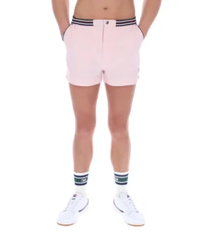 Pantalones cortos de felpa con rayas y bolsillos High Tide en rosa pálido
