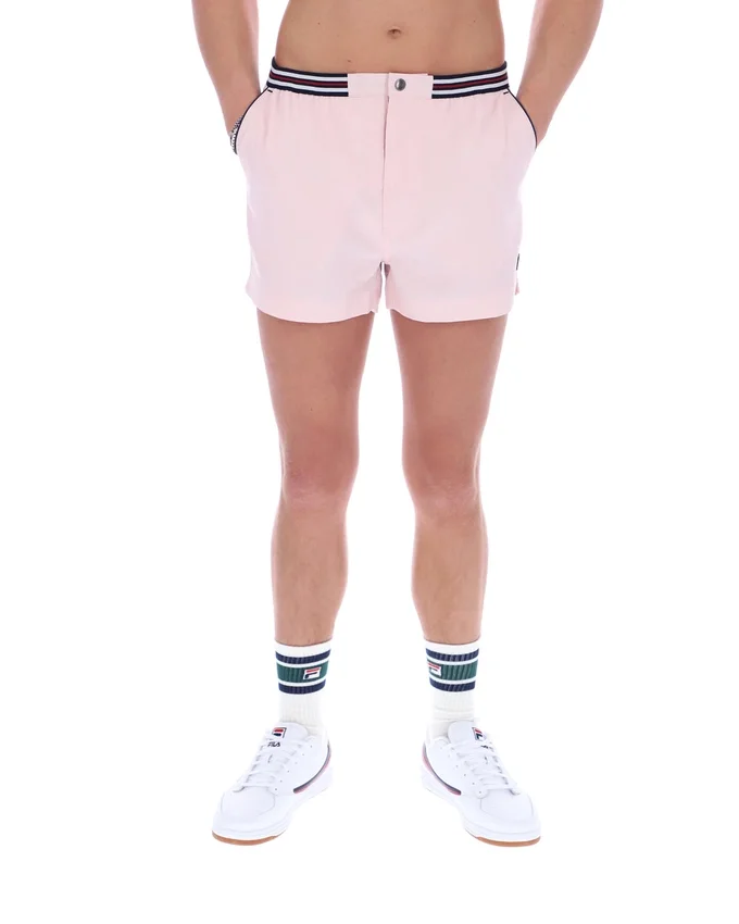 Pantalones cortos de felpa con rayas y bolsillos High Tide en rosa pálido
