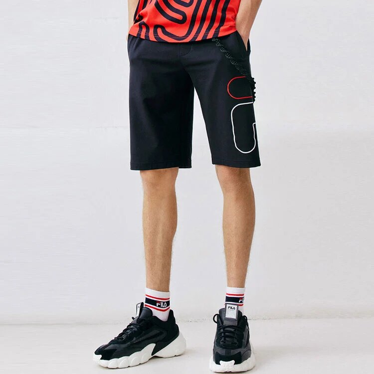 Pantalones cortos deportivos casuales de punto con logotipo alfabético, azul