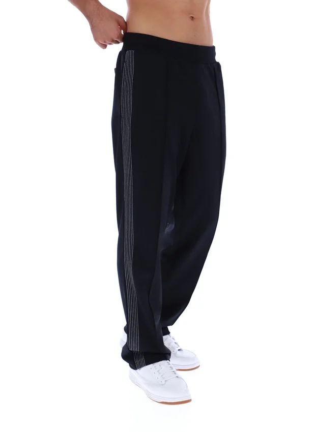 Pantalones de chándal negros Tavis de pierna recta con costuras en contraste
