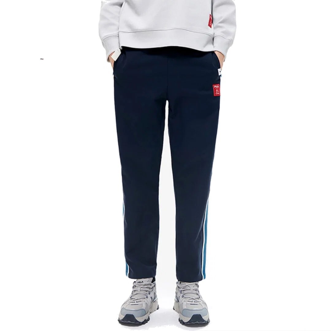 Pantalones deportivos tejidos con raya lateral de la colaboración Fila x Mihara Yasuhiro «Azul marino y blanco»