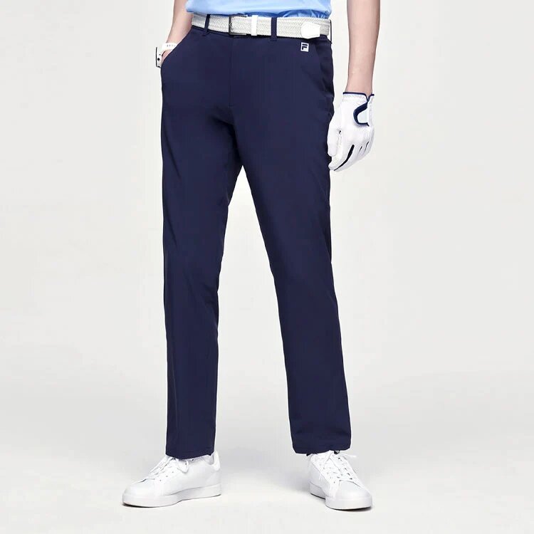 Pantalones largos deportivos de tela tejida de color sólido, azul