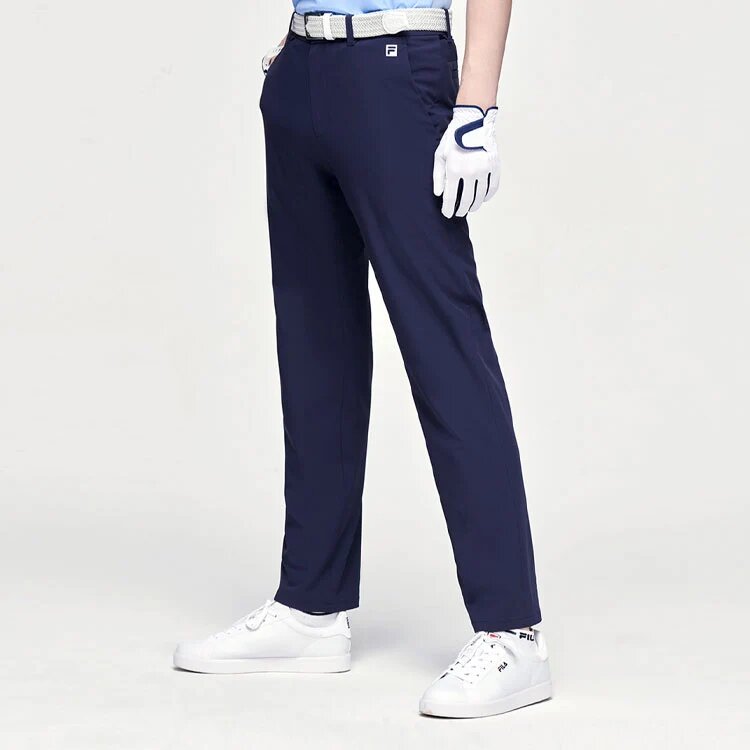 Pantalones largos deportivos de tela tejida de color sólido, azul