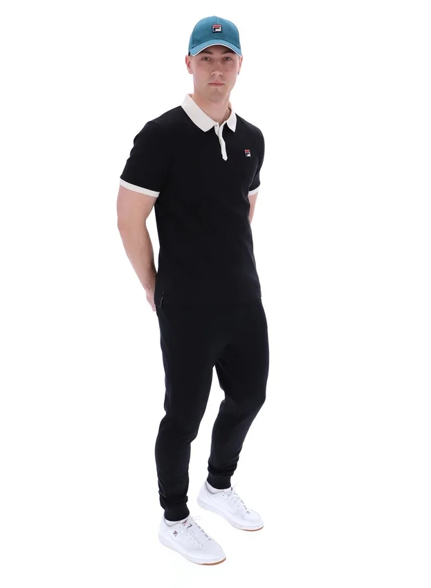 Polo de manga corta Panatta 2 en negro con pantalones cortos