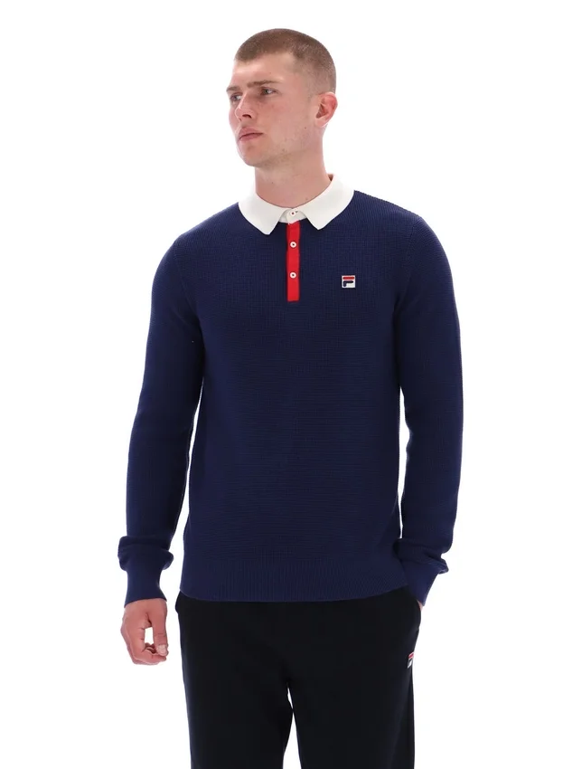 Polo de manga larga Fila Navy Nowell de tejido tipo waffle