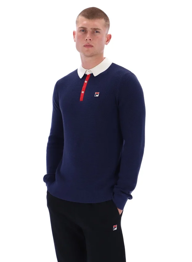 Polo de manga larga Fila Navy Nowell de tejido tipo waffle