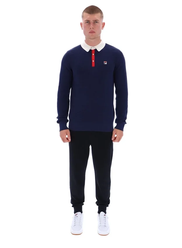 Polo de manga larga Fila Navy Nowell de tejido tipo waffle