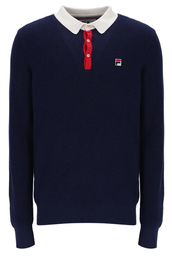 Polo de manga larga Fila Navy Nowell de tejido tipo waffle