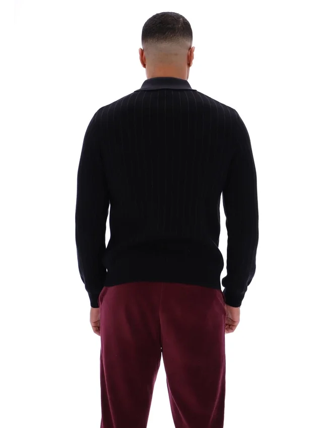 Polo de punto a rayas negro Kobe