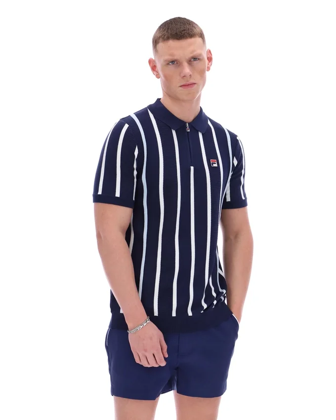 Polo de punto con patchwork de ganchillo Giorgio de Fila en azul marino