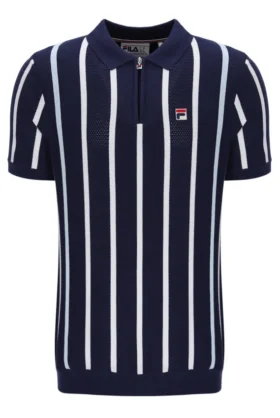Polo de punto con patchwork de ganchillo Giorgio de Fila en azul marino