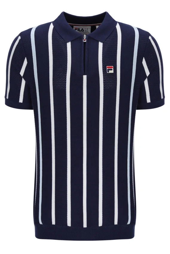 Polo de punto con patchwork de ganchillo Giorgio de Fila en azul marino