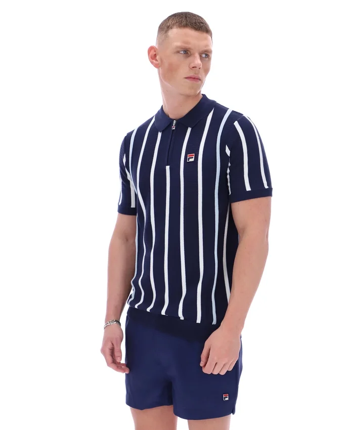 Polo de punto con patchwork de ganchillo Giorgio de Fila en azul marino