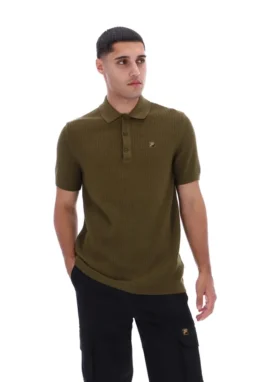 Polo de punto texturizado Sander en verde oliva oscuro