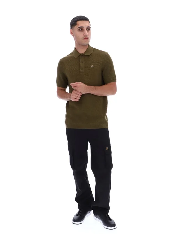 Polo de punto texturizado Sander en verde oliva oscuro