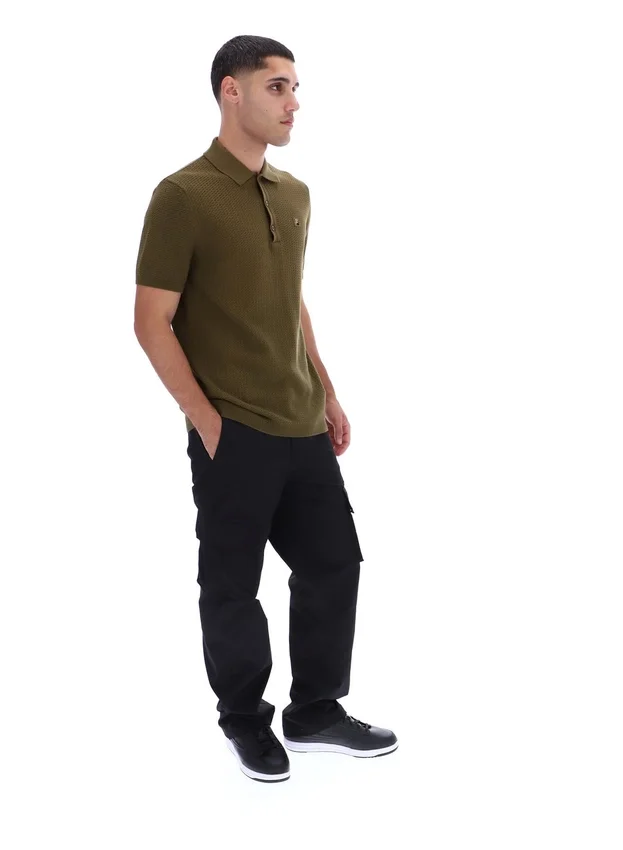 Polo de punto texturizado Sander en verde oliva oscuro