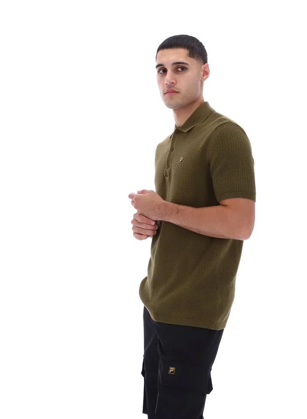 Polo de punto texturizado Sander en verde oliva oscuro
