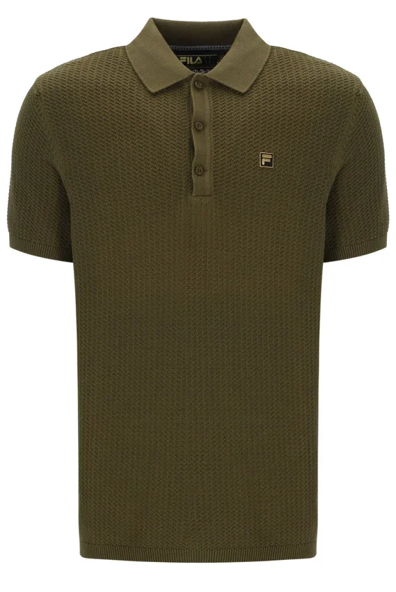 Polo de punto texturizado Sander en verde oliva oscuro