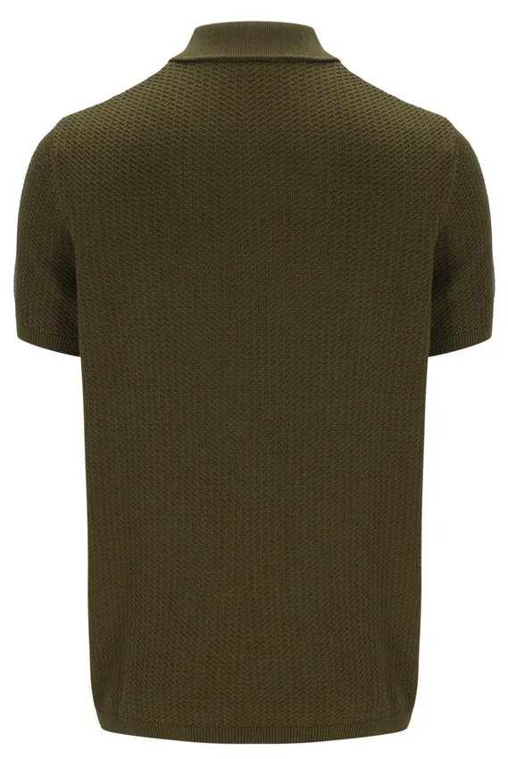 Polo de punto texturizado Sander en verde oliva oscuro