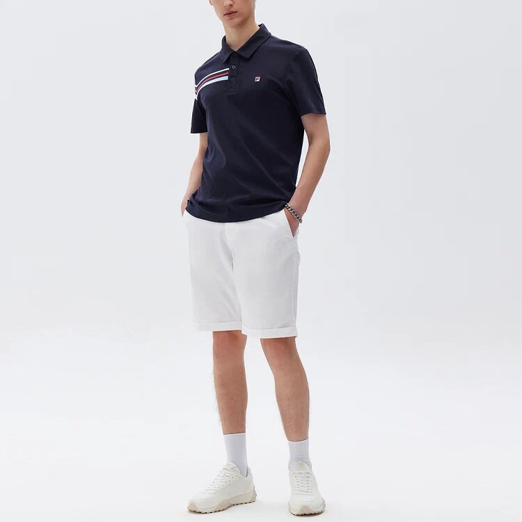 Polo deportivo casual de pantalones cortos con rayas de colores contrastantes para hombre, azul