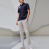 Polo deportivo casual de pantalones cortos con rayas de colores contrastantes para hombre, azul