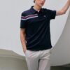 Polo deportivo casual de pantalones cortos con rayas de colores contrastantes para hombre, azul