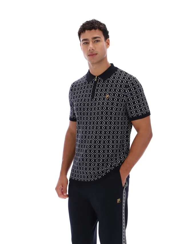 Polo negro con cremallera de punto jacquard Jackson
