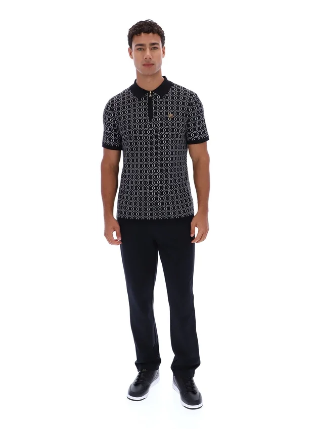 Polo negro con cremallera de punto jacquard Jackson