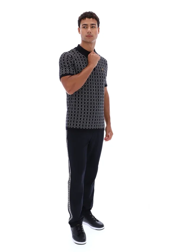 Polo negro con cremallera de punto jacquard Jackson