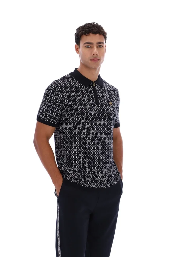Polo negro con cremallera de punto jacquard Jackson