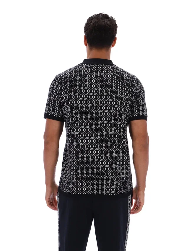 Polo negro con cremallera de punto jacquard Jackson