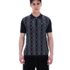 Polo negro de punto jacquard Castello con cremallera
