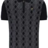 Polo negro de punto jacquard Castello con cremallera