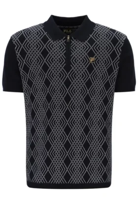 Polo negro de punto jacquard Castello con cremallera
