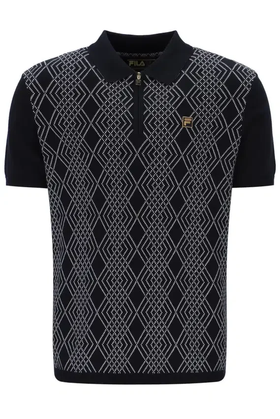 Polo negro de punto jacquard Castello con cremallera
