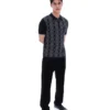 Polo negro de punto jacquard Castello con cremallera