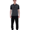 Polo negro de punto jacquard Castello con cremallera