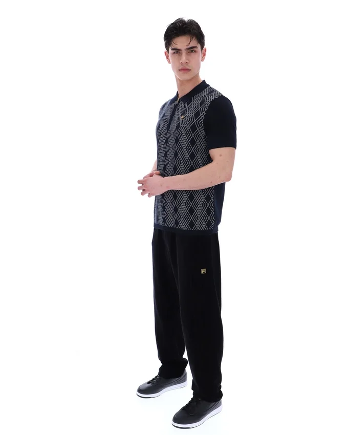 Polo negro de punto jacquard Castello con cremallera