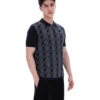Polo negro de punto jacquard Castello con cremallera